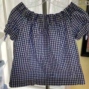Blue Gingham Off-Shoulder Top